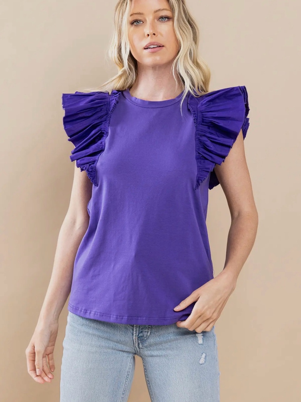 NWT TCEC Women’s Purple Ruffle Sleeve Tee